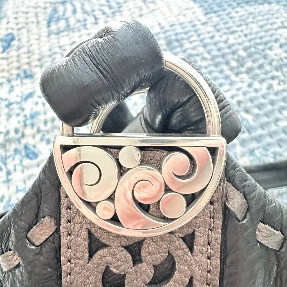 Brighton Black Leather Shoulder Bag with Silver Accents - Picture 9 of 11